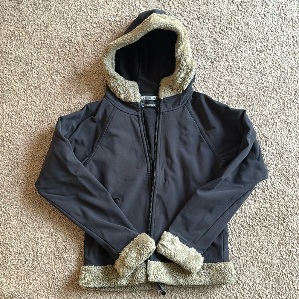 Marmot faux fur hooded shell jacket, size small